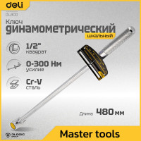 Динамометрический ключ DELI DL300 0-300 нм, 1/2", длина 480 мм, головка Cr-V, противоскользящая рукоятка 104459