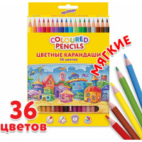 Цветные карандаши ЮНЛАНДИЯ Домики, 36 цветов, классические, грифель мягкий 3 мм 181839