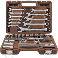 Универсальный набор инструмента Ombra OMT33S торцевые головки 1/2"DR, 8-32 мм и аксессуары к ним, комбинированные ключи 8-22 мм, 33 предмета. 55516 055516