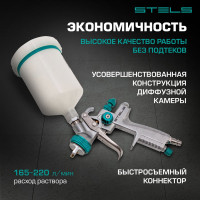 Краскораспылитель STELS AG 901 LVMP профессиональный, гравитационного типа, сопла 1.3 и 1.1 мм 57365