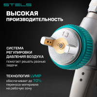 Краскораспылитель STELS AG 901 LVMP профессиональный, гравитационного типа, сопла 1.3 и 1.1 мм 57365