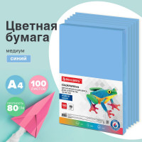 Цветная бумага BRAUBERG А4, 80г/м, 100 листов, медиум, синяя, для офисной техники 112459