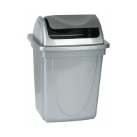 Корзина для бумаг Стамм 12 л, цельная с вращающейся крышкой, серый металлик КР92