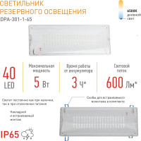 Светодиодный аварийный постоянный светильник ЭРА DPA301165 40LED 3ч IP65 NiCD Б0051843