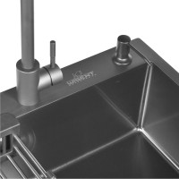 Комплект кухонная мойка из нержавеющей стали WISENT 6045B с PVD покрытием 60x45см с дозатором WS36045B/WGER019B/W405B