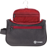 Дорожный несессер Torber чёрный/бордовый, полиэстер 300D, 24x16x9 см T055-BRD