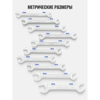 Набор рожковых ключей Forsage 10пр, 8x10,9x11,12x13,14x15,16x17,18x19,21x23,22x24,27x30,32x36мм, на полотнеF-5103P(51192)