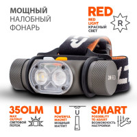 Налобный фонарь ЯРКИЙ ЛУЧ YLP PANDA 2M-RED Sams.LH351D max.350лм +RED 3+3 режима, магнит, под аккумулятор 18650 4606400011330