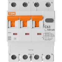 Автоматический выключатель дифференциального тока TDM ELECTRIC АВДТ 63 4P(3Р+N) C63 300мА 6кА тип А SQ0202-0057