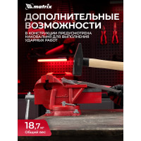 Слесарные тиски MATRIX 200 мм, поворотные, с наковальней 18603