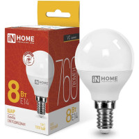 Светодиодная лампа IN HOME LED-ШАР-VC 8Вт 230В Е14 3000К 760Лм 4690612020549