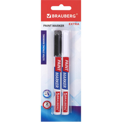 Лаковый маркер-краска BRAUBERG EXTRA paint marker 1 мм, НАБОР 2 цвета, белый/черный, 151990