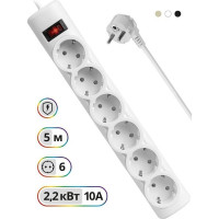 Сетевой фильтр Defender DFS 155 5 м, белый, 6 розеток 99493