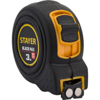 Рулетка Stayer BlackMax 3м / 16мм в ударостойком полностью обрезиненном корпусе и двумя фиксаторами 3410-03_z02