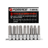 Набор головок-бит разнопрофильных Spline-Torx-Hex на планке (9 шт; 1/2") Forsage F-40919L(46633)