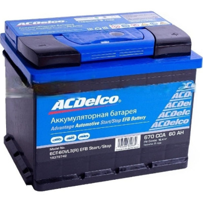 Аккумулятор ACDelco EFB Start/Stop 6СТ-60-З-R 19379742