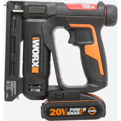 WORX Степлер аккумуляторный 20В, 2Ач х1, ЗУ 2А, кейс WX843