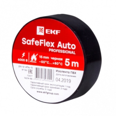 EKF Изолента ПВХ 15мм 5м черный серии SafeFlex Auto 10 шт plc-iz-sfau-b