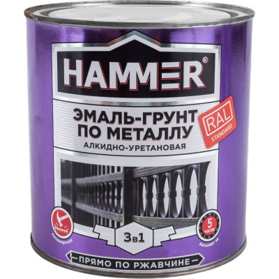 HAMMER Эмаль-грунт по металлу 3 в 1 АУ п/гл RAL 7004 сигнал. серый 2,7 кг / 4 ЭК000133630