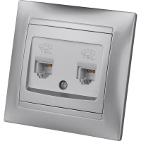 Розетка телефонная двойная RJ11 TDM ELECTRIC серебристый металлик, серия "Лама" SQ1815-0218