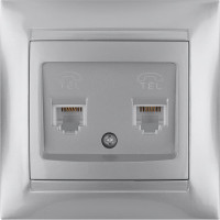 Розетка телефонная двойная RJ11 TDM ELECTRIC серебристый металлик, серия "Лама" SQ1815-0218