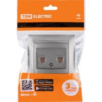 Розетка телефонная двойная RJ11 TDM ELECTRIC серебристый металлик, серия "Лама" SQ1815-0218