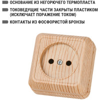 Розетка TDM ELECTRIC 2П открытой установки IP20 10А, сосна серия "Ладога" SQ1801-0049