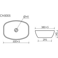 Накладной умывальник чаша Ceramicanova Element овальная, 500х380х140 мм CN5005