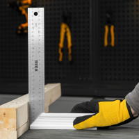 Угольник Denzel нержавеющая сталь, градуировка, алюминиевое основание, 300 мм 32397