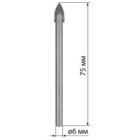 Сверло по стеклу и керамике Рубин (6х75 мм, 2 грани, ц/х) TDM ELECTRIC SQ1091-0101