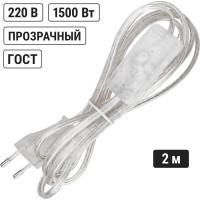 Шнур с выключателем и плоской вилкой TDM ELECTRIC ШУ01В ШВВП 2x0,75мм2 2м. прозрачный SQ1305-0004