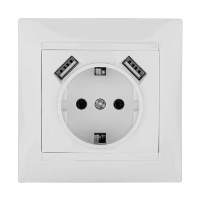 Розетка TDM ELECTRIC 2П+З 16А 250В + 2 USB порта 2,1А 5В белая Лама SQ1815-0042