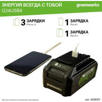 Аккумулятор с USB разъемом G24USB4 24 В, 4 Ач GreenWorks 2939307