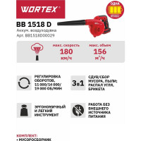 Аккумуляторная воздуходувка WORTEX 18 В BB1518D00029