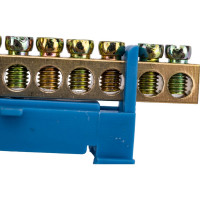 Шина N нулевая ЮПИТЕР с изолятором на DIN-рейку 6x9мм 10 групп малая стойка JP7208-02