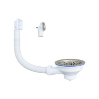 Сифон  Wirquin "Элит" 3 1/2х40 мм с нержавеющей чашкой D114 мм, с отводом, с круглым и прямоугольным переливом L300 мм 30987089