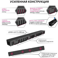 Лоток водоотводный Gidrolica Light 1000x115x96 мм с решеткой пластиковой класса А15 08061