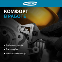 Разводной ключ, 150мм, CrV, тонкие губки, защитные насадки GROSS 15567