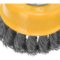 Щетка чашка (75 мм; М14; крученая нержавеющая проволока 0.5 мм) для УШМ Denzel 746243
