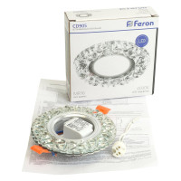 Потолочный светильник FERON встраиваемый с белой LED подсветкой 15LED 2835 SMD 4000K, MR16 50W G5.3, белый, хром, CD905 28848