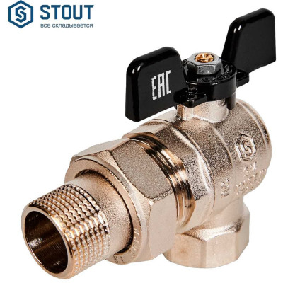 Шаровой угловой полнопроходной кран с американкой STOUT 3/4" ВР/НР ручка бабочка SVB-0008-000020 RG00938T5RMFA6
