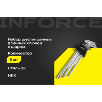 Набор шестигранных экстра-длинных ключей с шаром 9 штук Inforce, размеры 1,5-10мм, 06-05-95