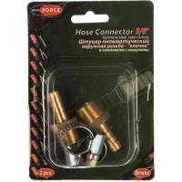 Штуцер пневматический наружная резьба 3/8- елочка 8 мм, 2 шт. + хомуты ROCKFORCE ROCKFORCE RF-MH06/05(1904)