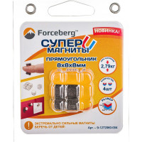 Неодимовый магнит прямоугольник 8х8х8 мм, 4шт, Forceberg 9-1272060-004