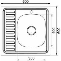 Мойка mixline 60х60х18 см, 0.8, правый выпуск 3 1/2, с сифоном 528019