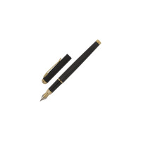 Подарочная перьевая ручка BRAUBERG Maestro синяя, черный корпус с золотистыми деталями, линия 0.25 мм 143471