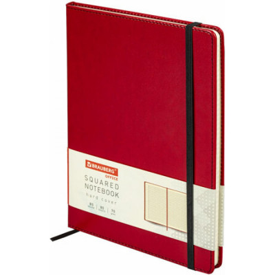 BRAUBERG Блокнот БОЛЬШОЙ ФОРМАТ 180x250мм B5,Office под кожу 80л, клетка, красный, 113310