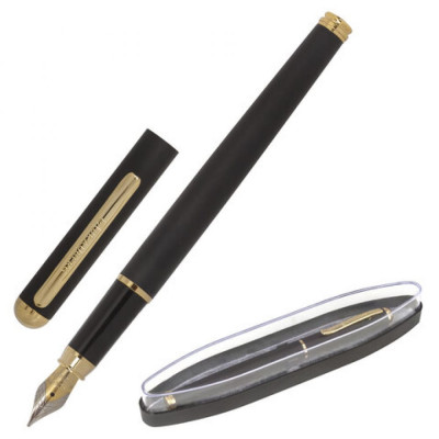 BRAUBERG Ручка подарочная перьевая Maestro, СИНЯЯ, корпус черный с золот., линия 0,25мм, 143471