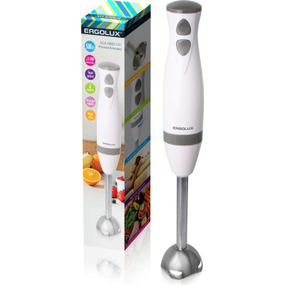 Блендер ERGOLUX ELX-HB02-C31 бело-серый, нержавеющая сталь, 2 скорости, 500Вт, 220-240В 13125