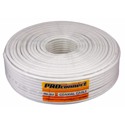 PROCONNECT Кабель RG-6U+Cu, 48%, 75 Ом, 100 м, белый 01-2206